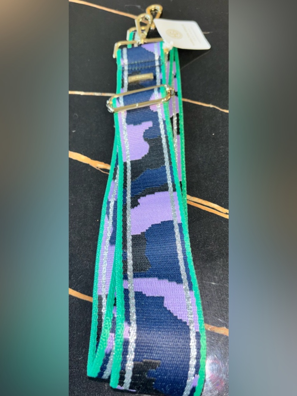 Hamilton Navy, Purple & black guitar Strap with gold Accents